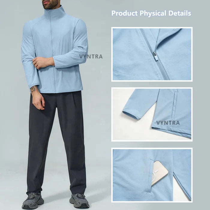 Waterdichte sportjas met opdruk, lange mouwen, volledige rits, voor heren, geschikt voor workout, wandelen, hardlopen, reizen, golf en outdoor activiteiten. Wearduffled.com
