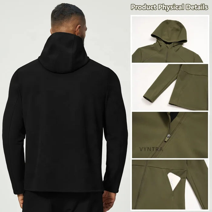 Waterdichte fleece gevoerde full-zip lange mouwen actieve sportjas voor heren, geschikt voor workout, reizen, golf en outdoor activiteiten, met capuchon. Wearduffled.com
