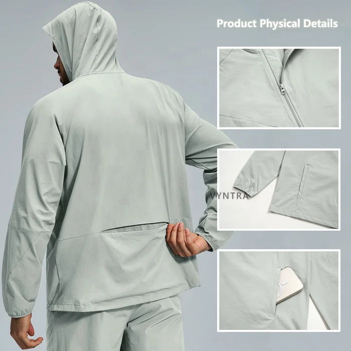 Custom Quick Dry Waterbestendige Volledige Rits Lange Mouwen Actieve Sport Top Heren Workout Hiking Running Reizen Golf Hoodie Jack Wearduffled.com