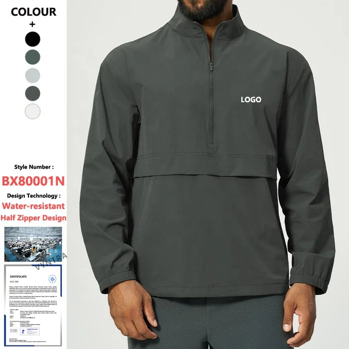 Custom logo half-zip waterafstotende lange mouwen pullover sporttop heren workout running gym outdoor hiking training sweatshirt Wearduffled.com