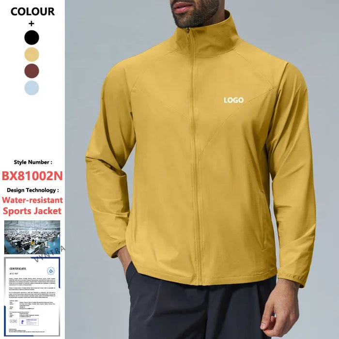 Waterdichte sportjas met opdruk, lange mouwen, volledige rits, voor heren, geschikt voor workout, wandelen, hardlopen, reizen, golf en outdoor activiteiten. Wearduffled.com