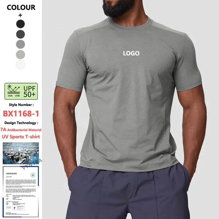 Custom 7A Antibacteriële UPF 50+ Zonnebeschermende Korte Mouwen Actieve UV Gym Shirts Heren Outdoor Hiking Reizen Golf Sport T-shirt Wearduffled.com