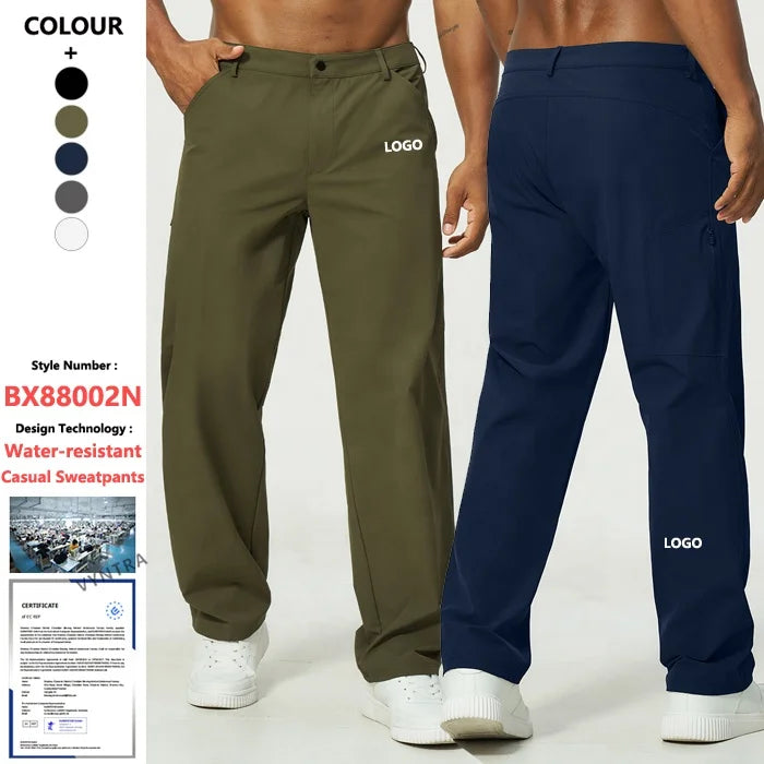 Waterafstotende, snel drogende, rechte joggingbroek voor heren met zakken, geschikt voor zakelijk casual, outdoor, golf en sport, met aangepaste logo's. Wearduffled.com