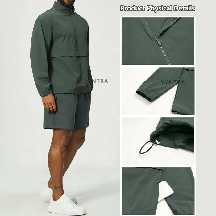 Custom logo half-zip waterafstotende lange mouwen pullover sporttop heren workout running gym outdoor hiking training sweatshirt Wearduffled.com