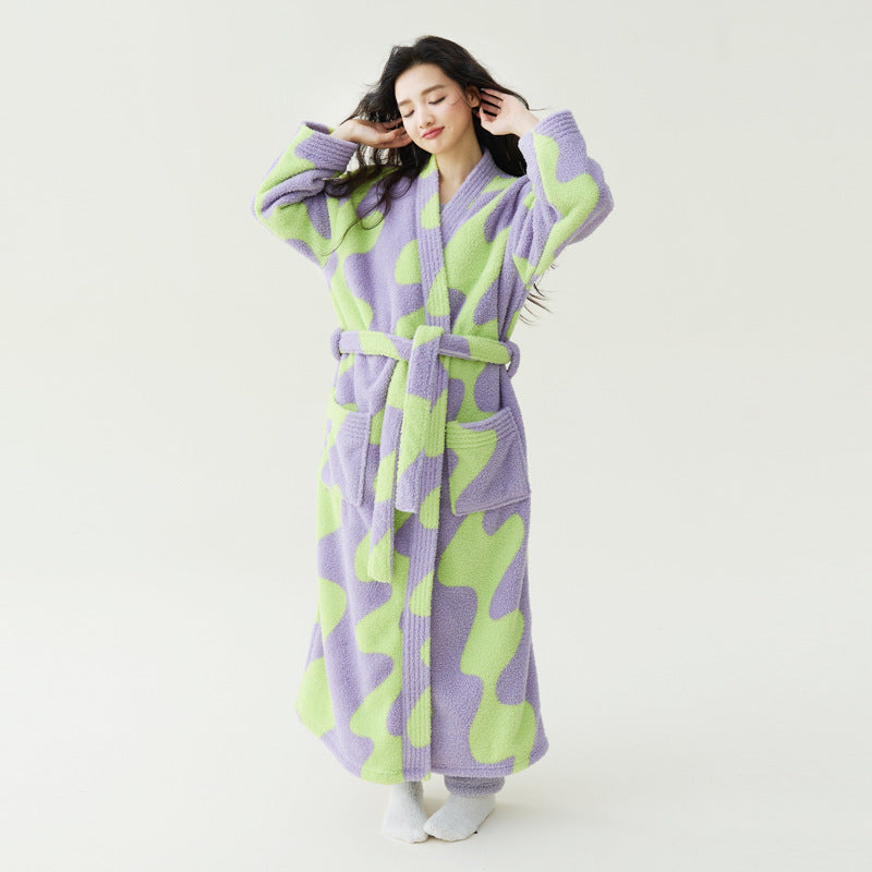 In-Stock Autumn and Winter New Coral Fleece Thickened Beautiful Fleece Unisex Bathrobe Long Bathrobe Couple Pajamas Anti-Static Wearduffled.com