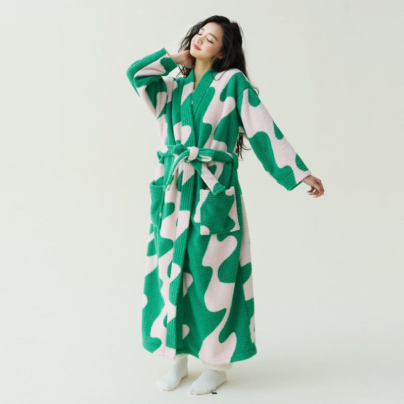 In-Stock Autumn and Winter New Coral Fleece Thickened Beautiful Fleece Unisex Bathrobe Long Bathrobe Couple Pajamas Anti-Static Wearduffled.com