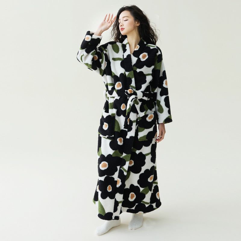 In-Stock Autumn and Winter New Coral Fleece Thickened Beautiful Fleece Unisex Bathrobe Long Bathrobe Couple Pajamas Anti-Static Wearduffled.com