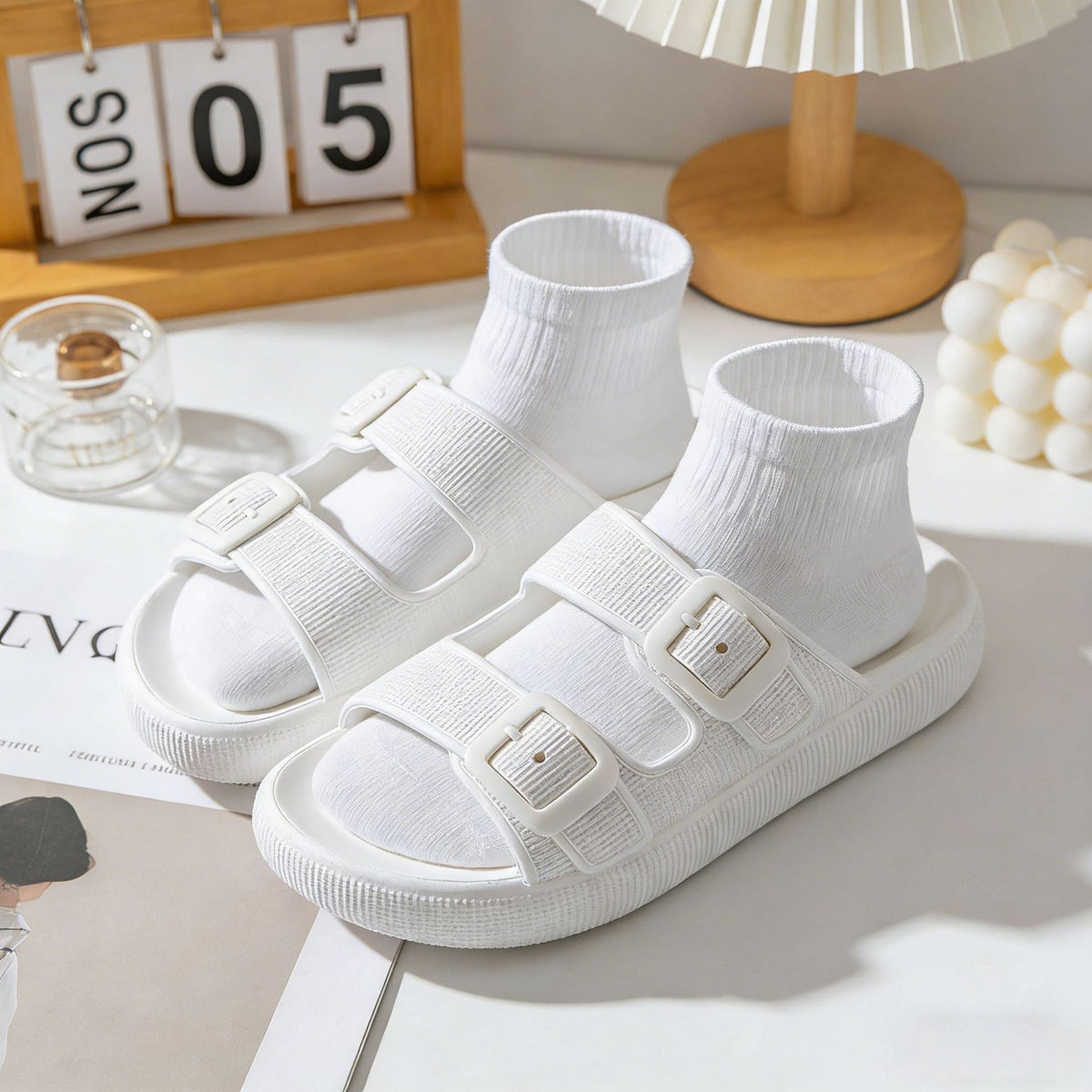 Thick-Soled EVA Slippers with Double Buckle Wearduffled.com