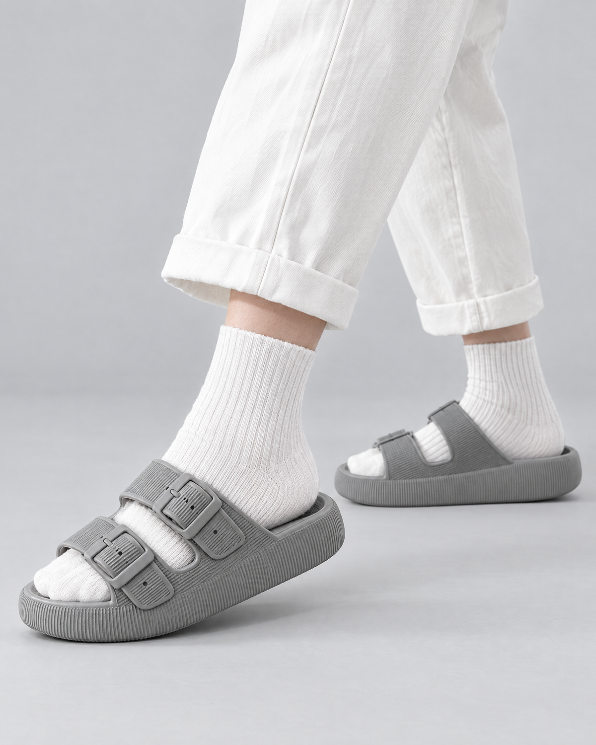 Cloud Slide  Double Buckle gray Wearduffled.com