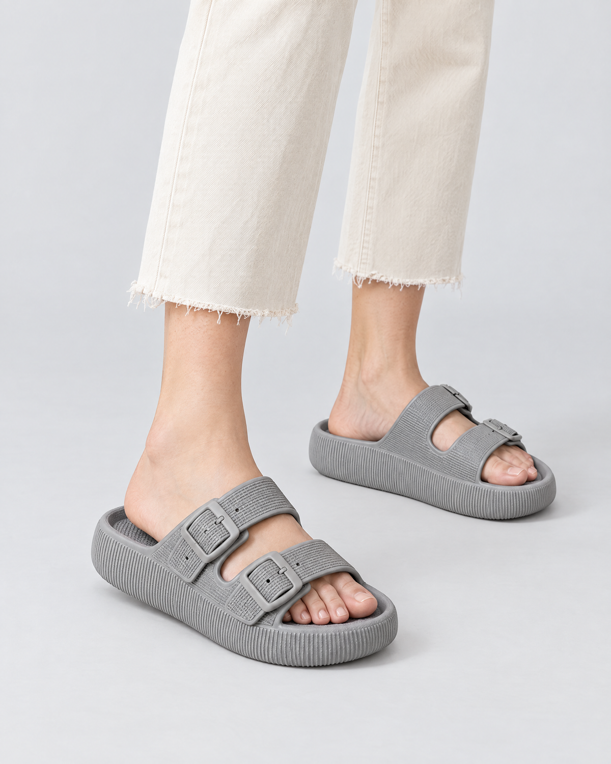 Cloud Slide  Double Buckle gray Wearduffled.com